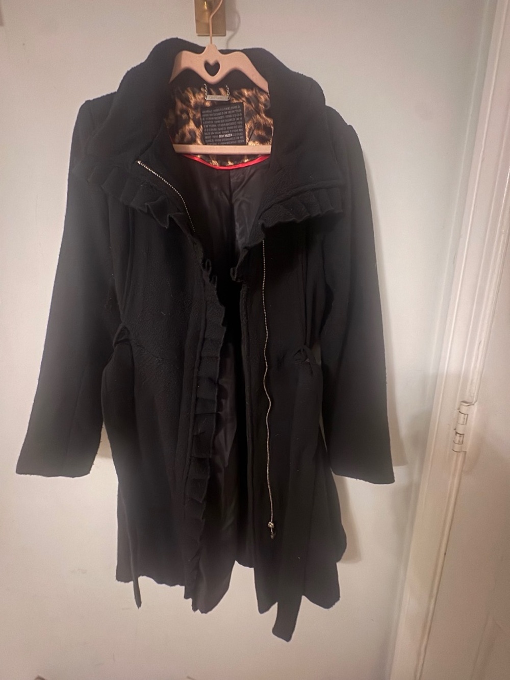 Steve Madden Black Ruffle Trim Coat Small Petite